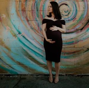 Off the Shoulder Plum Maternity Dress - S